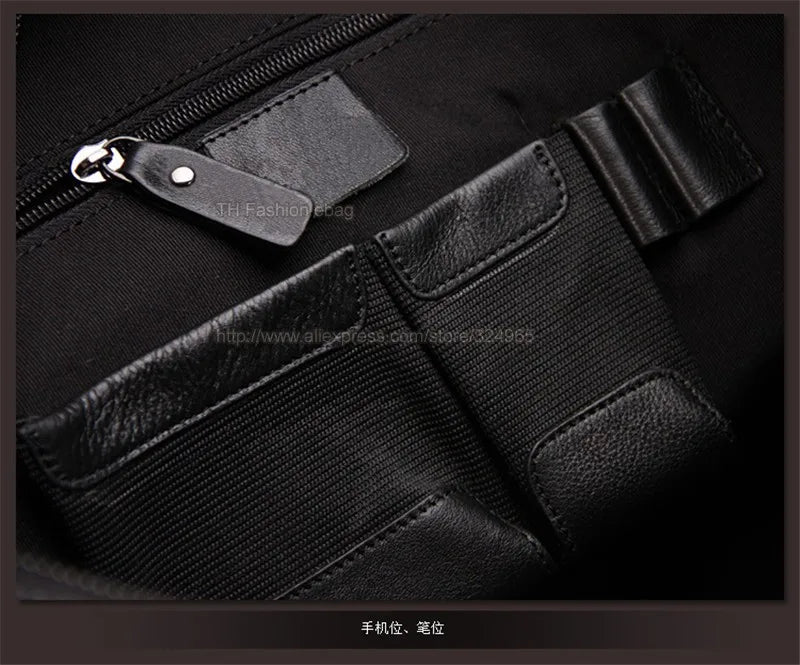 Luxury Men Genuine Leather Briefcase Business bag Leather Laptop Bag 15.6"inch Office Bag Briefcase male portfolio men Black