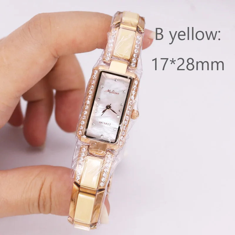 SALE!!! Discount Melissa Crystal Rhinestones Lady Women's Watch Japan Mov't Fashion Hours Ceramic Bracelet Girl's Gift Box