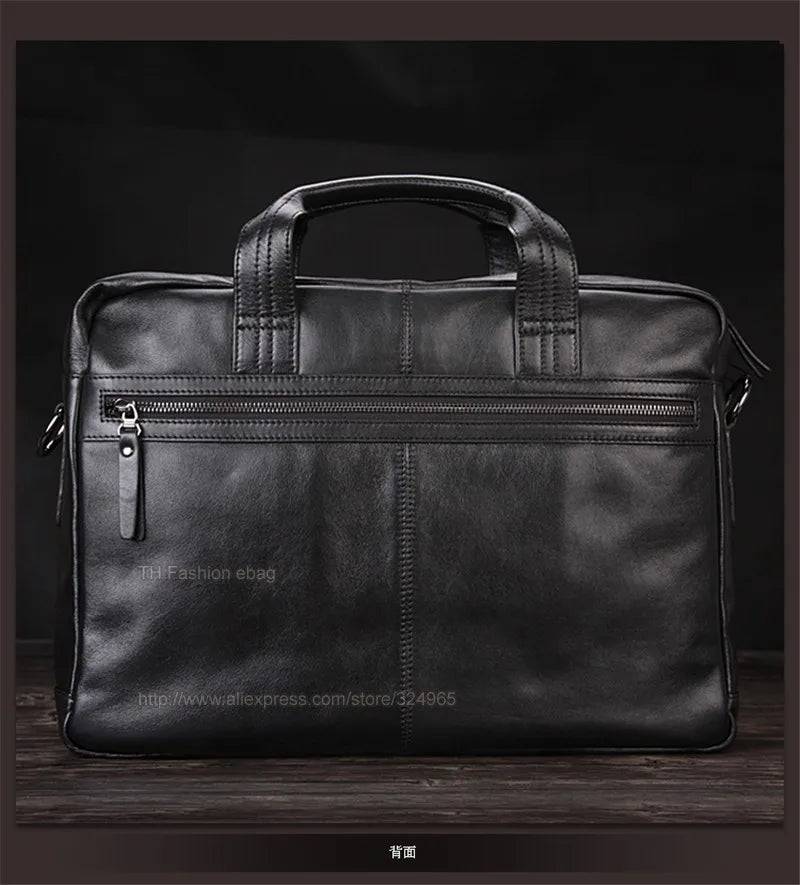 Luxury Men Genuine Leather Briefcase Business bag Leather Laptop Bag 15.6"inch Office Bag Briefcase male portfolio men Black