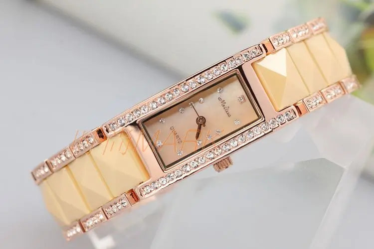 SALE!!! Discount Melissa Crystal Rhinestones Lady Women's Watch Japan Mov't Fashion Hours Ceramic Bracelet Girl's Gift Box