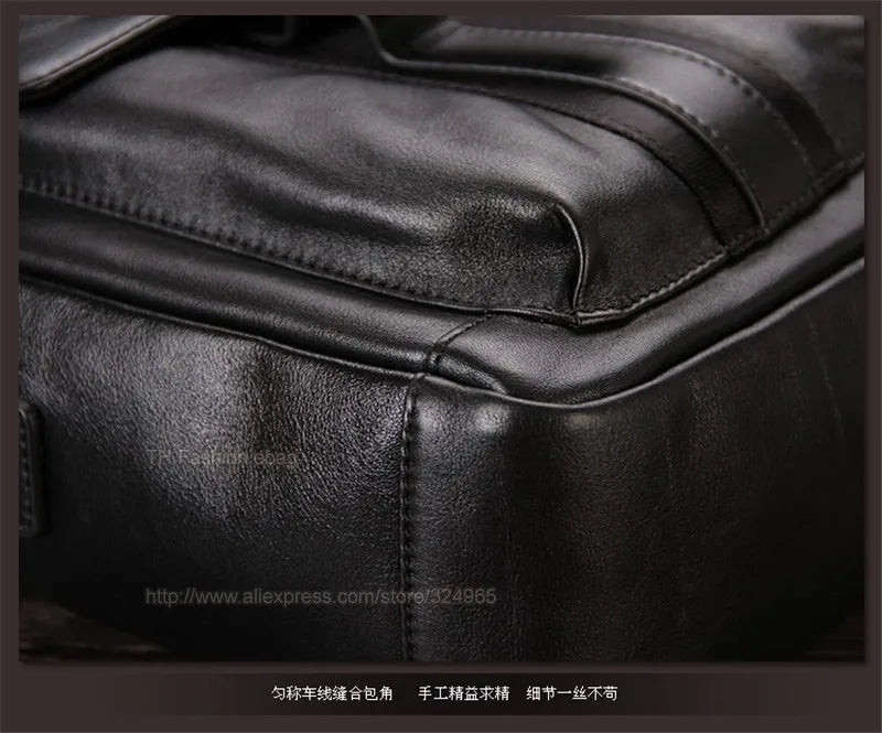 Luxury Men Genuine Leather Briefcase Business bag Leather Laptop Bag 15.6"inch Office Bag Briefcase male portfolio men Black