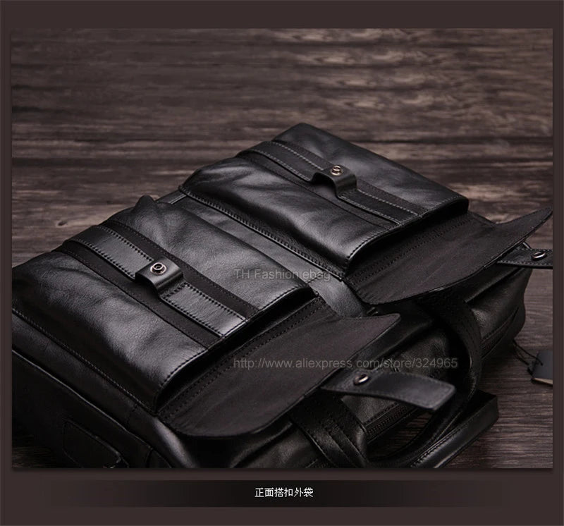 Luxury Men Genuine Leather Briefcase Business bag Leather Laptop Bag 15.6"inch Office Bag Briefcase male portfolio men Black