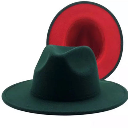 QBHAT Olive Green with Tan Bottom Patchwork Two Tone Color Wool Felt Jazz Fedora Hats Women Men Party Festival Formal Hat