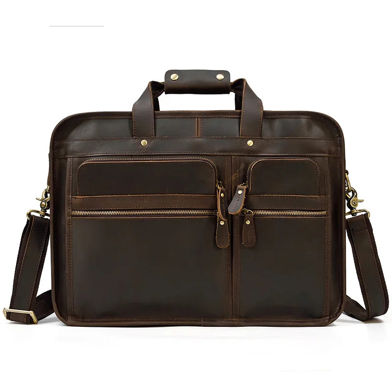 17.3 Inch Laptop Briefcase Genuien Leather Laptop Bag Business Travel Tote Bags Handbags For Men Male Large Brief Case Bag Retro