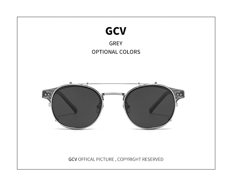 GCV Double Layer Removable Lens Sunglasses The Blu-Ray Glasses Acetate Gothic Retro Steampunk Polarized Men Women Sunglesses