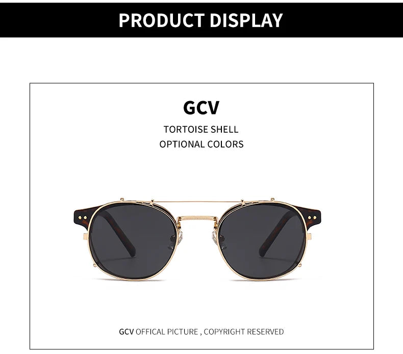 GCV Double Layer Removable Lens Sunglasses The Blu-Ray Glasses Acetate Gothic Retro Steampunk Polarized Men Women Sunglesses