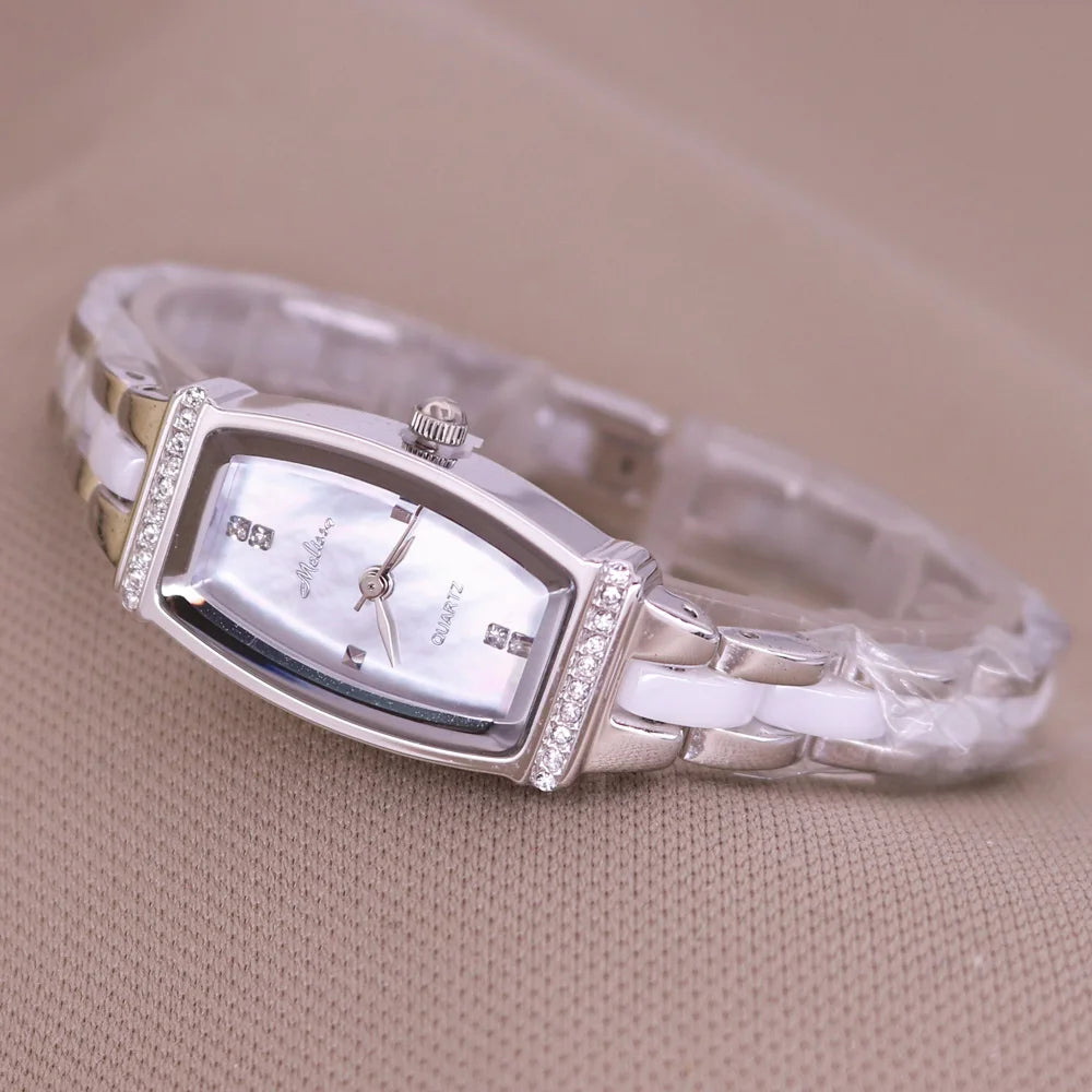 SALE!!! Discount Melissa Crystal Rhinestones Lady Women's Watch Japan Mov't Fashion Hours Ceramic Bracelet Girl's Gift Box