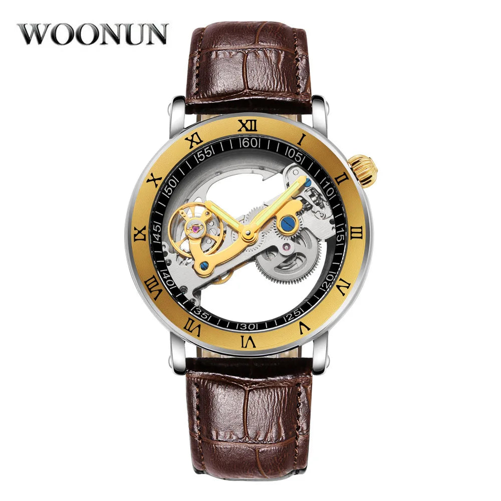 Top Mechanical Mens Watches Men Unique Transparent Hollow Automatic Self Wind Watches Stainless Steel Tourbillon Watches Stocks