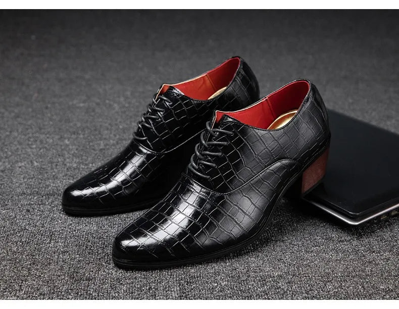 New Crocodile Increase Men's Heel Shoes Formal Leather Brown Men Loafers Dress Shoes Fashion Mens Casual Shoes Zapatos Hombre