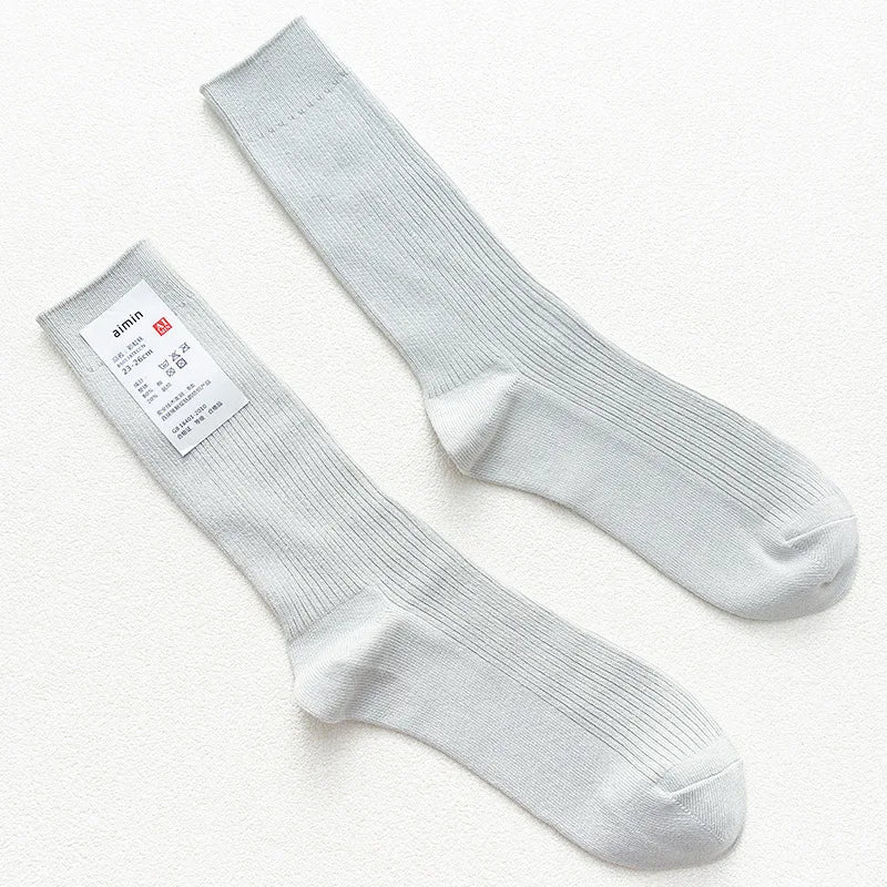 CHAOZHU Japanese Double Needles Cotton Knitting Rib Thin Business Cotton Long Men's Socks Stretch Casual Daily Basic Brand Socks