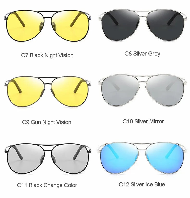 Aviation Metail Frame Polarized Sunglasses Men Color Changing Sun Glasses  Pilot Male Day Night Vision Driving