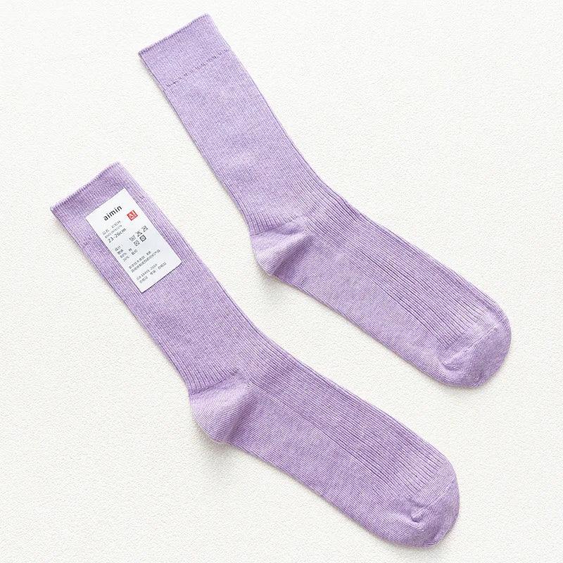 CHAOZHU Japanese Double Needles Cotton Knitting Rib Thin Business Cotton Long Men's Socks Stretch Casual Daily Basic Brand Socks