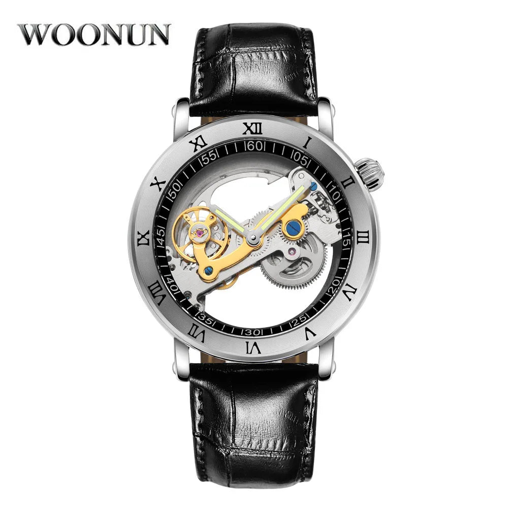 Top Mechanical Mens Watches Men Unique Transparent Hollow Automatic Self Wind Watches Stainless Steel Tourbillon Watches Stocks