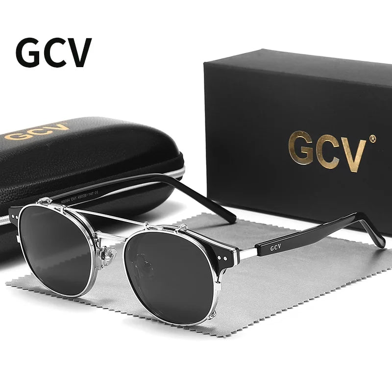 GCV Double Layer Removable Lens Sunglasses The Blu-Ray Glasses Acetate Gothic Retro Steampunk Polarized Men Women Sunglesses