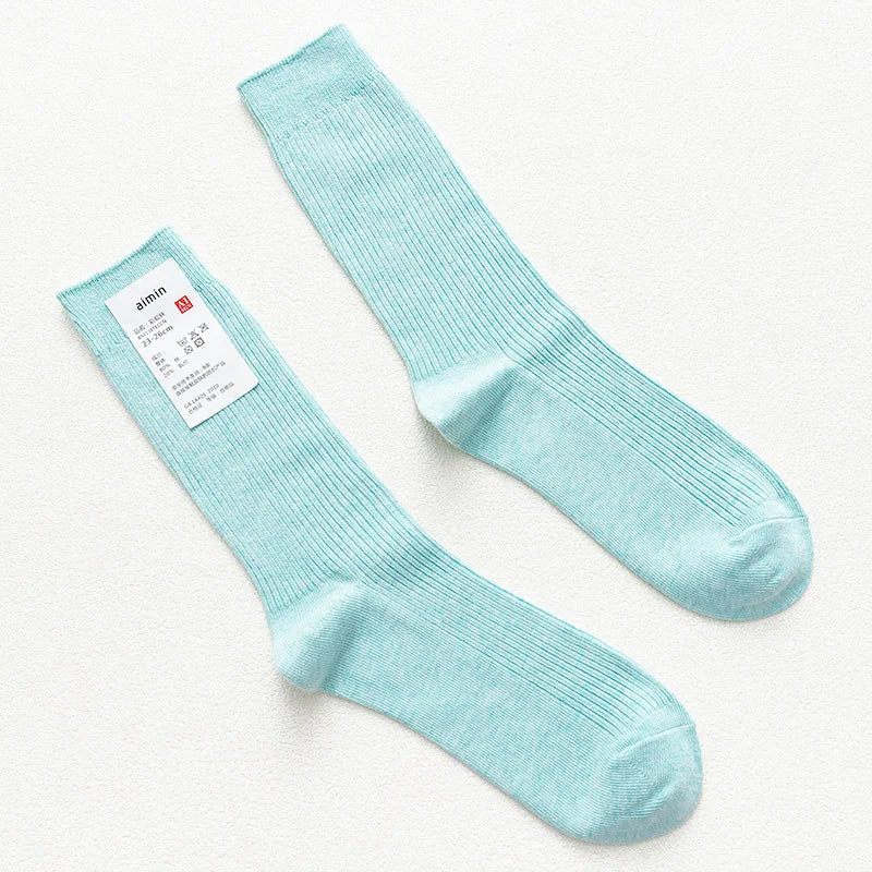 CHAOZHU Japanese Double Needles Cotton Knitting Rib Thin Business Cotton Long Men's Socks Stretch Casual Daily Basic Brand Socks