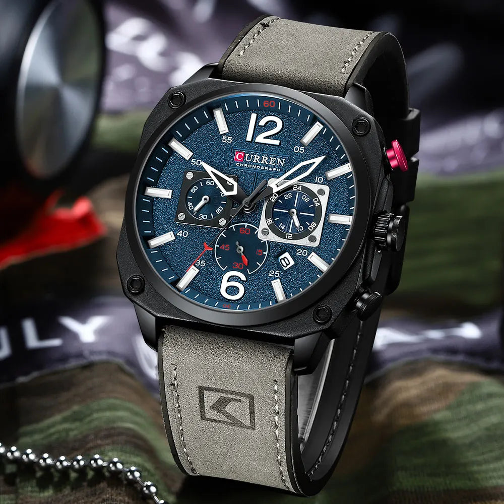 CURREN Brand Luxury Men Brown Quartz Wristwatches for Male Luminous Chronograph Dial Leather Clock Casual Sports Watch