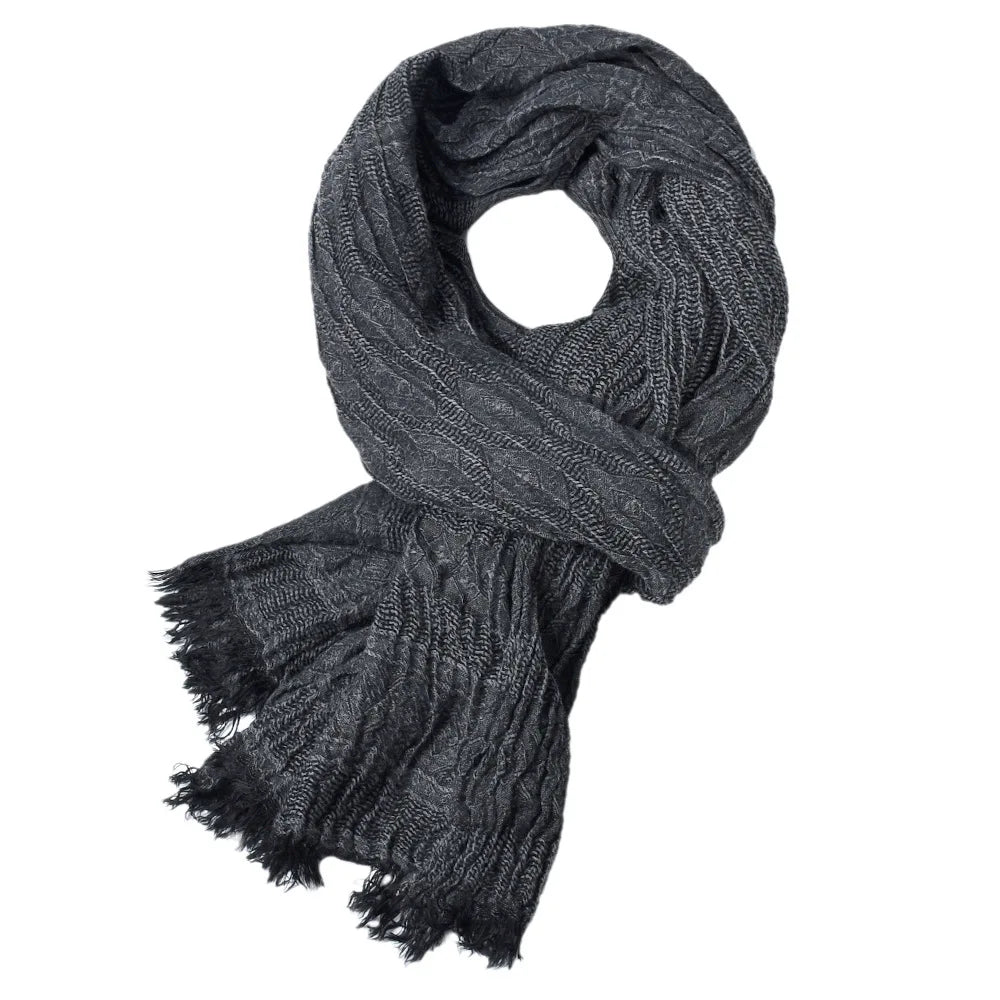 Fashion Men Scarf Cotton Linen Autumn Winter Warm Pashmina Casual Tassel Bufanda Men's Scarves Black Navy Man Scarfs