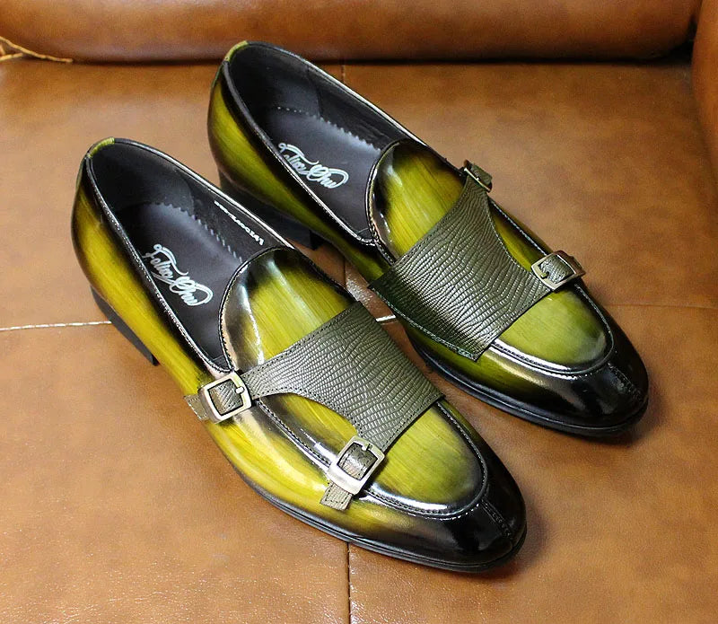 FELIX CHU Brand Patent Leather Mens Loafers Wedding Party Dress Shoes Black Green Monk Strap Casual Fashion Men Slip-On Shoes