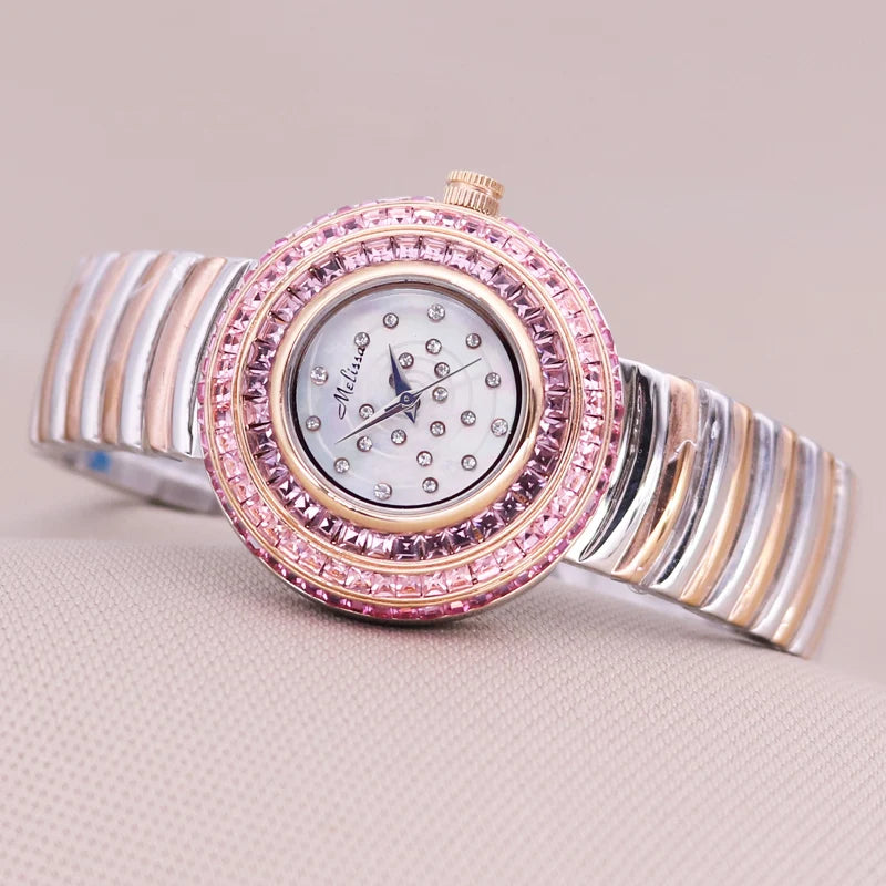 SALE!!! Discount Melissa Ceramic Crystal Rotating Rose Camellia Flower Women's Watch Fashion Luxury Girl Birthday Gift