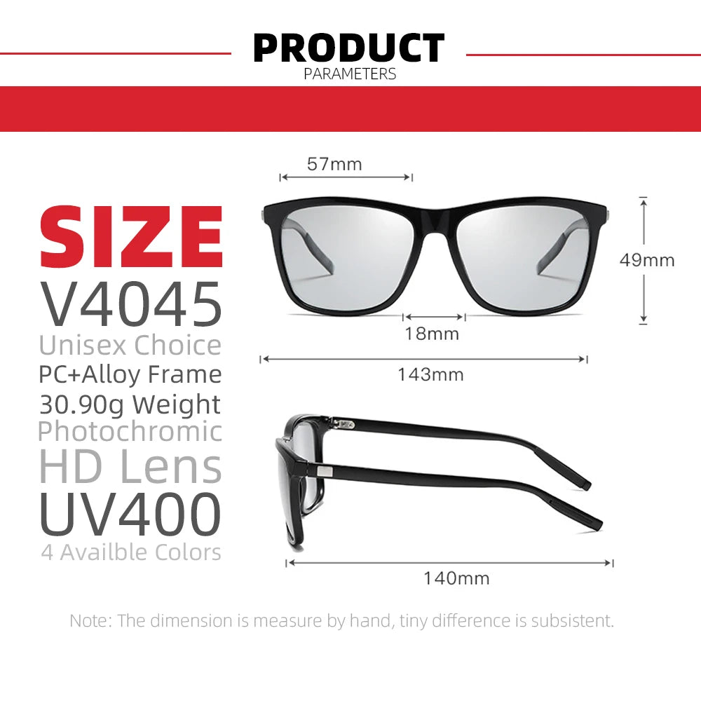 Color Change Grey Frame Photochromic Polarized Sunglasses Men Square Classic Chameleon Glaases Transition Lens Eyewear