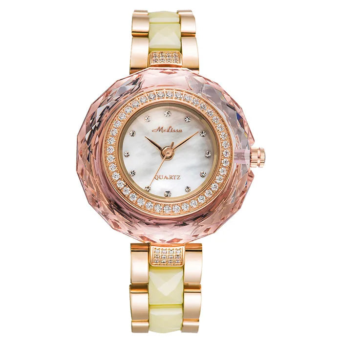 SALE!!! Discount Melissa Ceramic Crystal Rotating Rose Camellia Flower Women's Watch Fashion Luxury Girl Birthday Gift