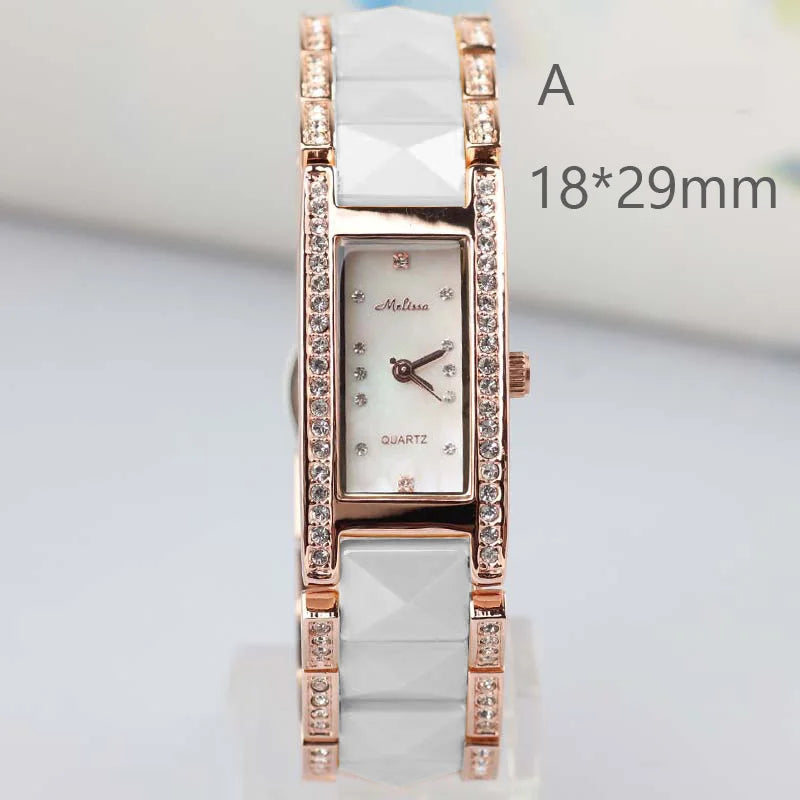 SALE!!! Discount Melissa Crystal Rhinestones Lady Women's Watch Japan Mov't Fashion Hours Ceramic Bracelet Girl's Gift Box