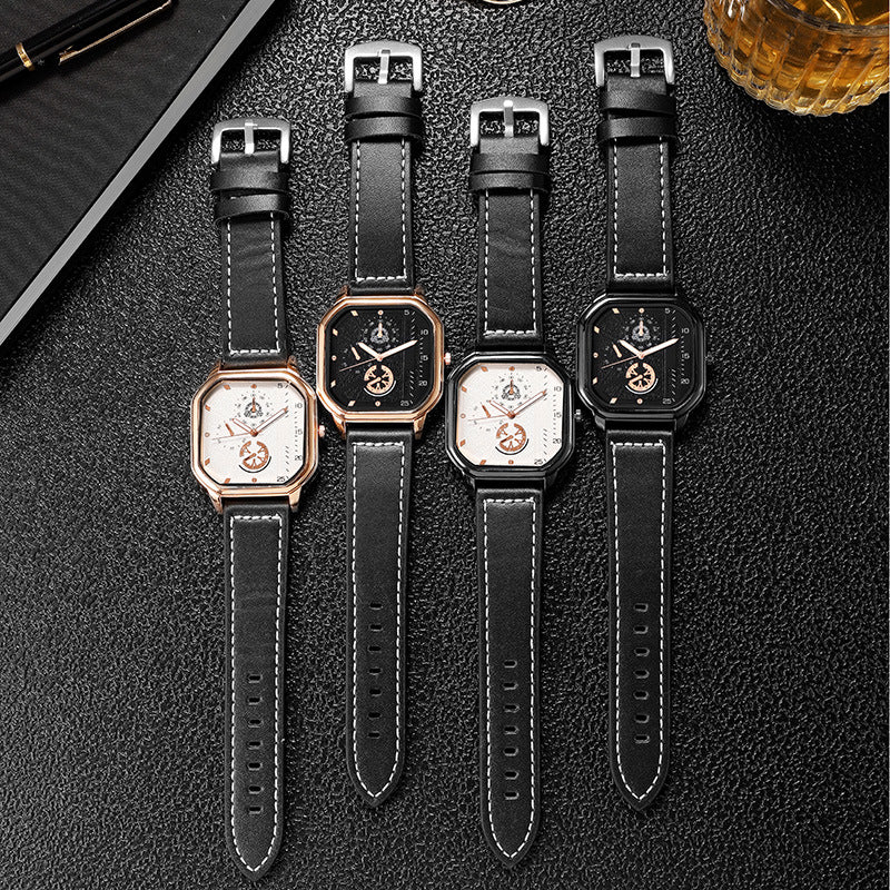 Men Quartz Watches Alloy Dial Business Men Watch PU Leather Strap Big Dial Square Sports Watch Cool Black Wristwatch for Man