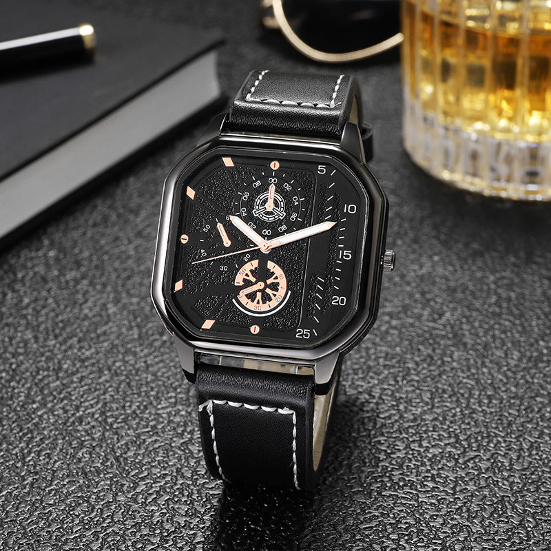 Men Quartz Watches Alloy Dial Business Men Watch PU Leather Strap Big Dial Square Sports Watch Cool Black Wristwatch for Man