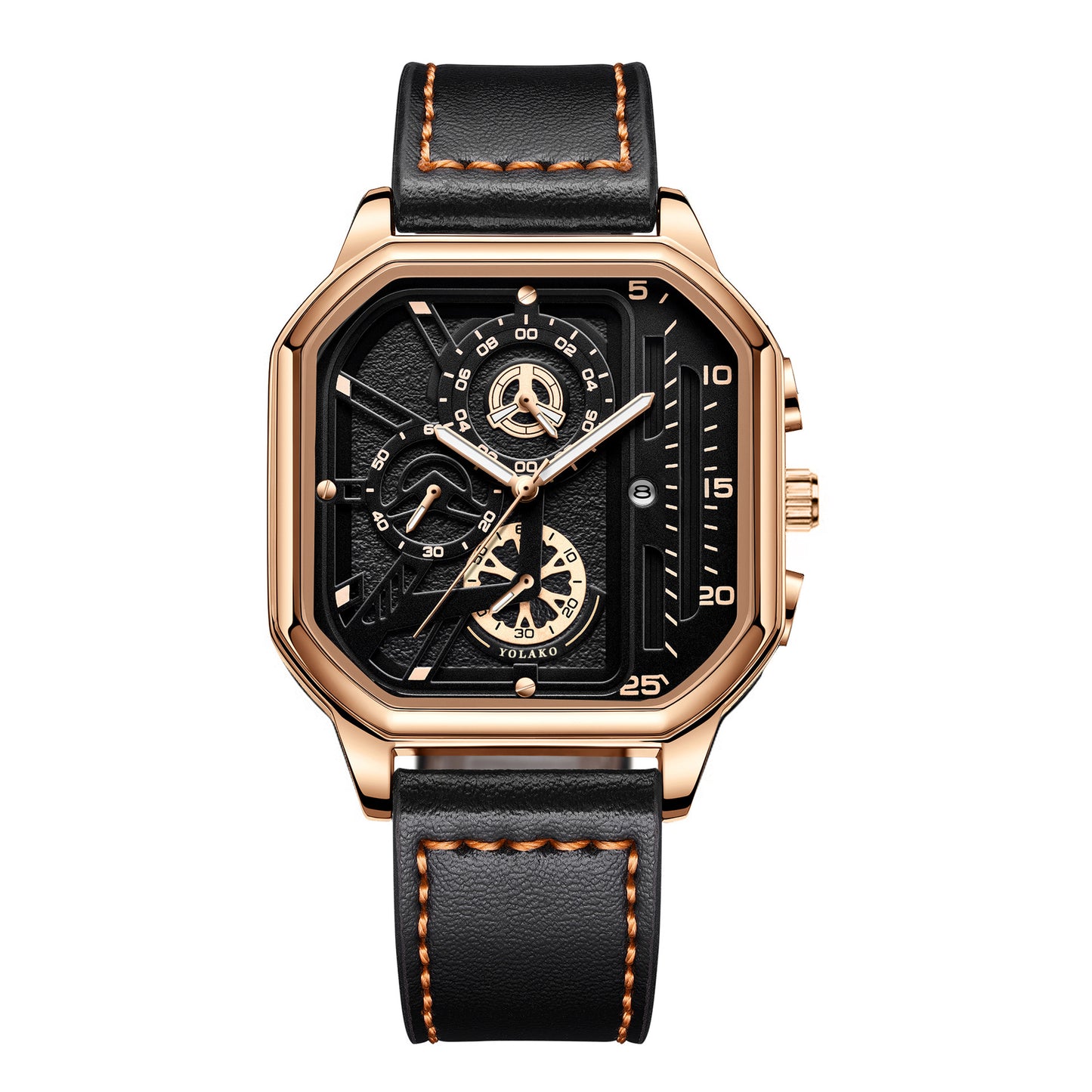 Men Quartz Watches Alloy Dial Business Men Watch PU Leather Strap Big Dial Square Sports Watch Cool Black Wristwatch for Man