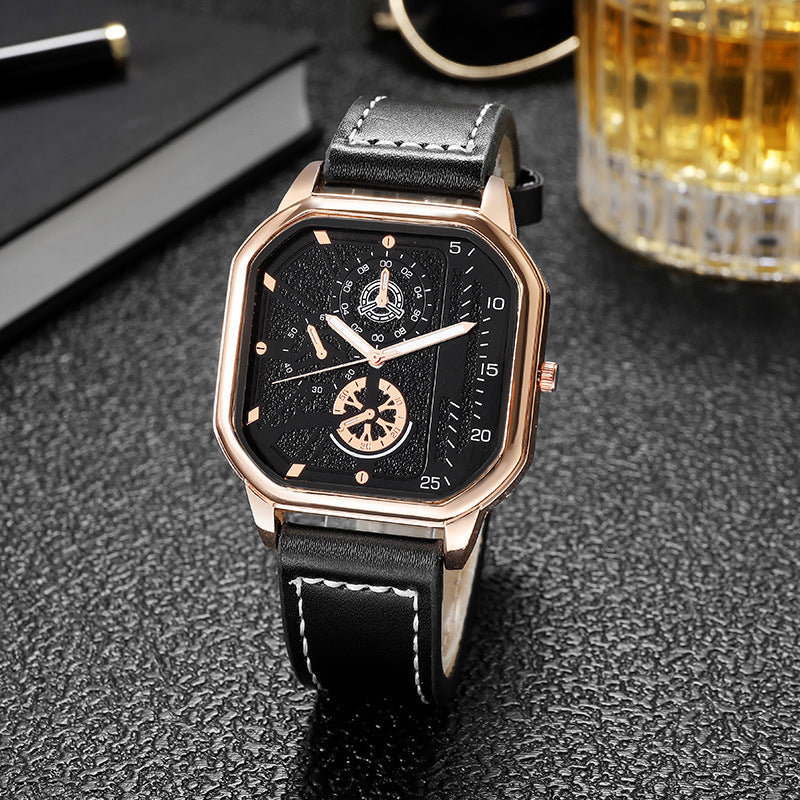 Men Quartz Watches Alloy Dial Business Men Watch PU Leather Strap Big Dial Square Sports Watch Cool Black Wristwatch for Man