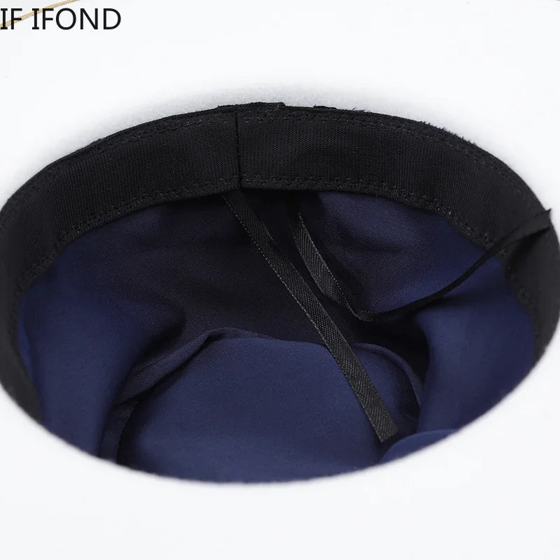 2022 New Feather band Felt Fedora Hats for Women Wide Brim Men Formal Jazz Hats Panama Church Wedding Dress Hat chapeu feminino