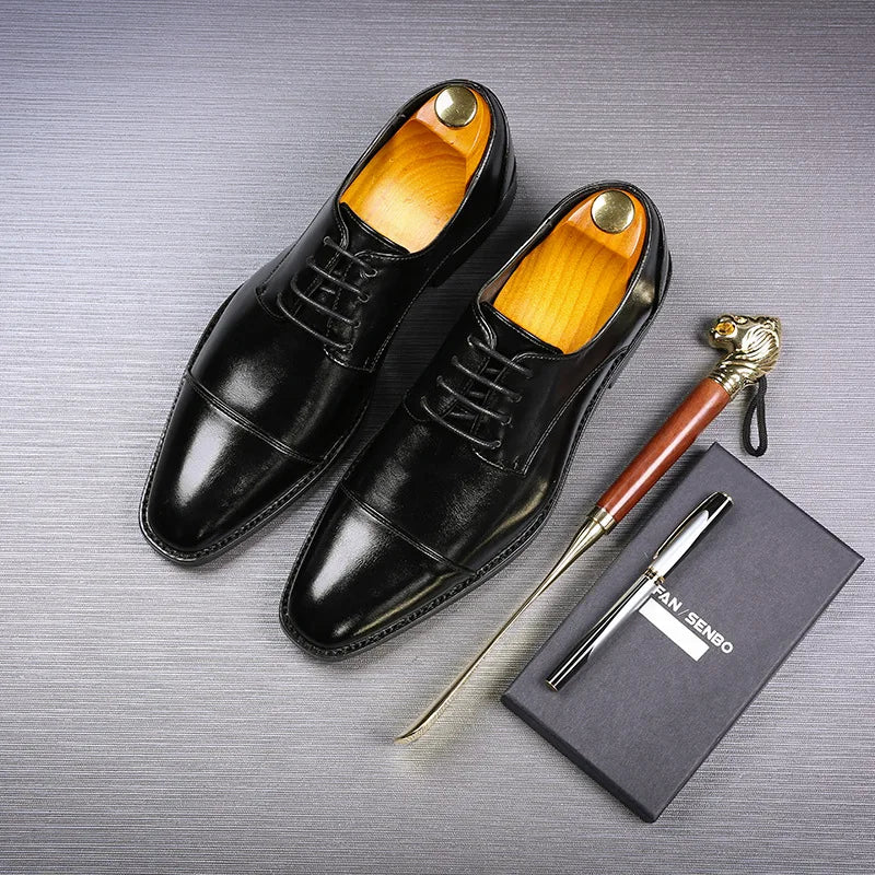 Men's Classic Retro Derby Shoes Mens Business Dress Office Leather Shoe Flats Men Fashion Wedding Party Oxfords EU Size 37-48