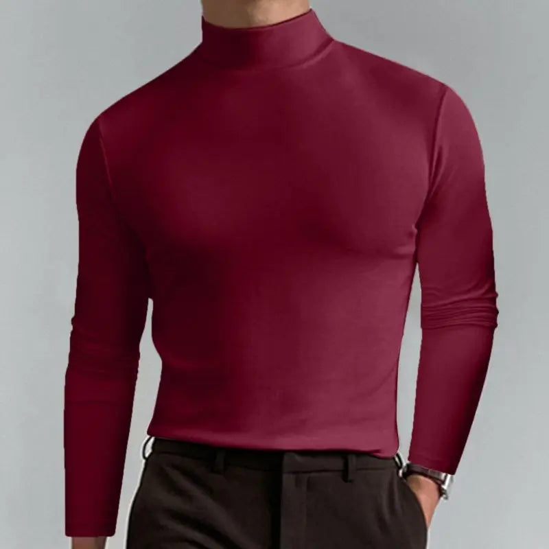 Men's High Neck Slim Fit Long Sleeve T-shirt turtleneck for men slim elastic thin pullover