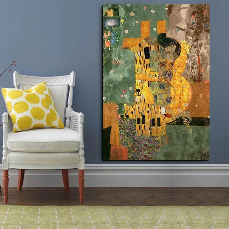 Crypto Fiat Nft Bitcoin Kiss Klimt Graffiti Art Golden Bull Halving Ceremony ALPHA Poster and Print Canvas Painting Room Decor