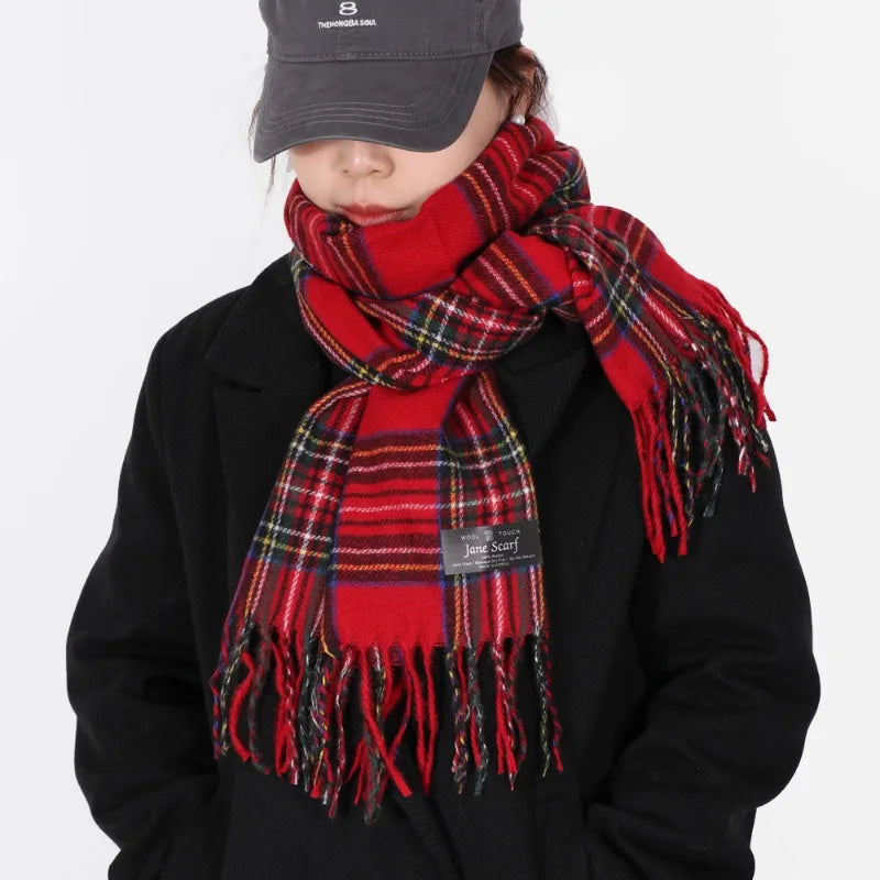 Red Plaid Scarf Women Luxury Brand Designer Winter Keep Warm Cashmere Ring Scarf Neck  Pashmina with Tassel Shawl