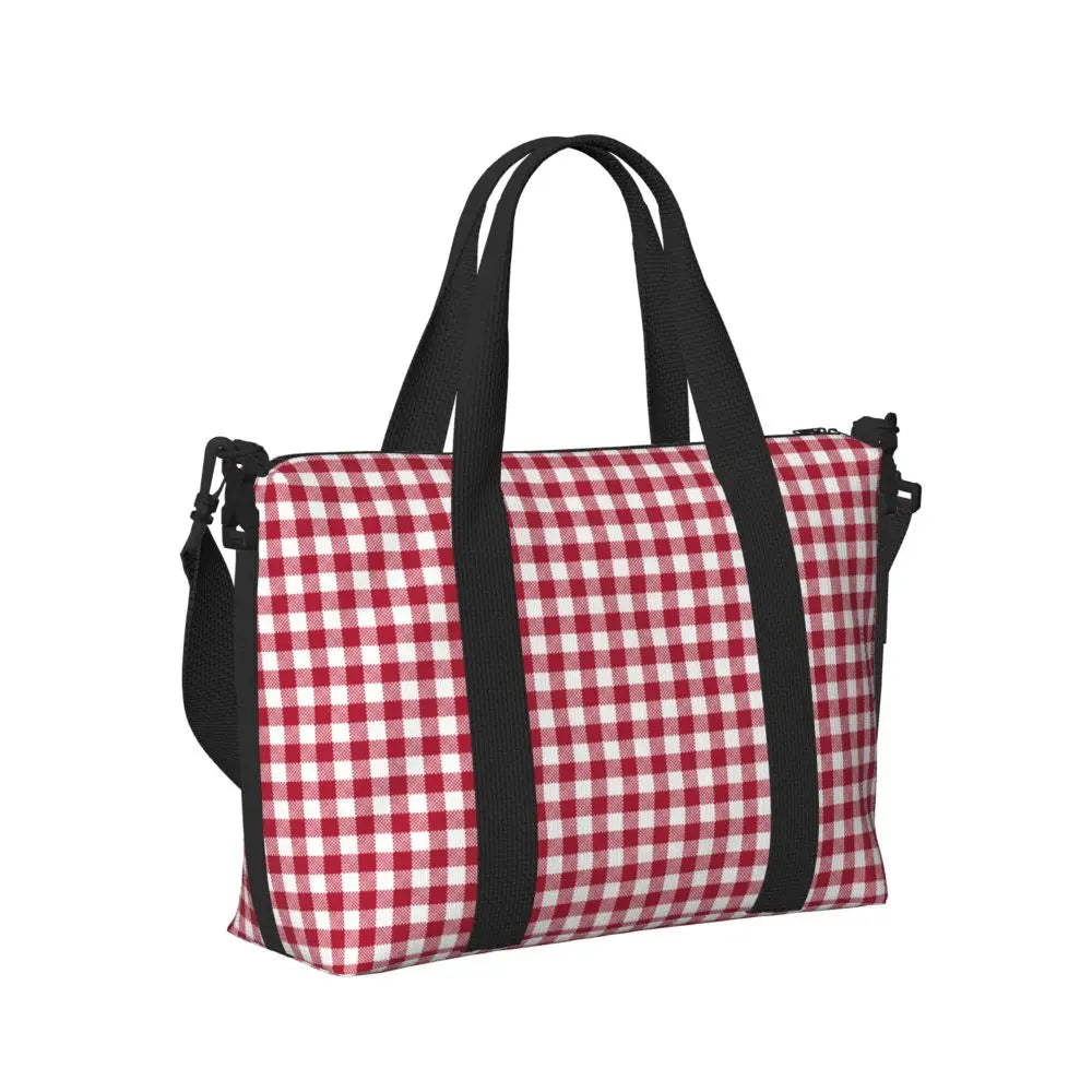 Custom Popular Tartan Plaid Beach Tote Bag for Women Extra Large Gym Carry On Geometric Gingham Check Texture Shopping Bags