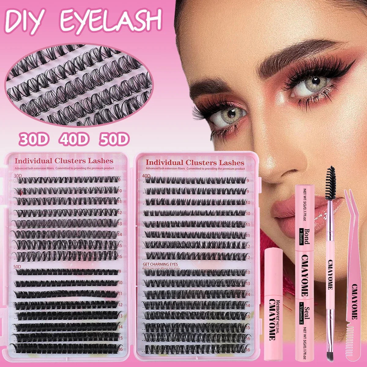 Lash Extension Kit 640 Pcs 3D Thick Fluffy Lash Clusters 30+40+50D 9-16mm Eyelash Set Individual Lashes with Bond and Remover