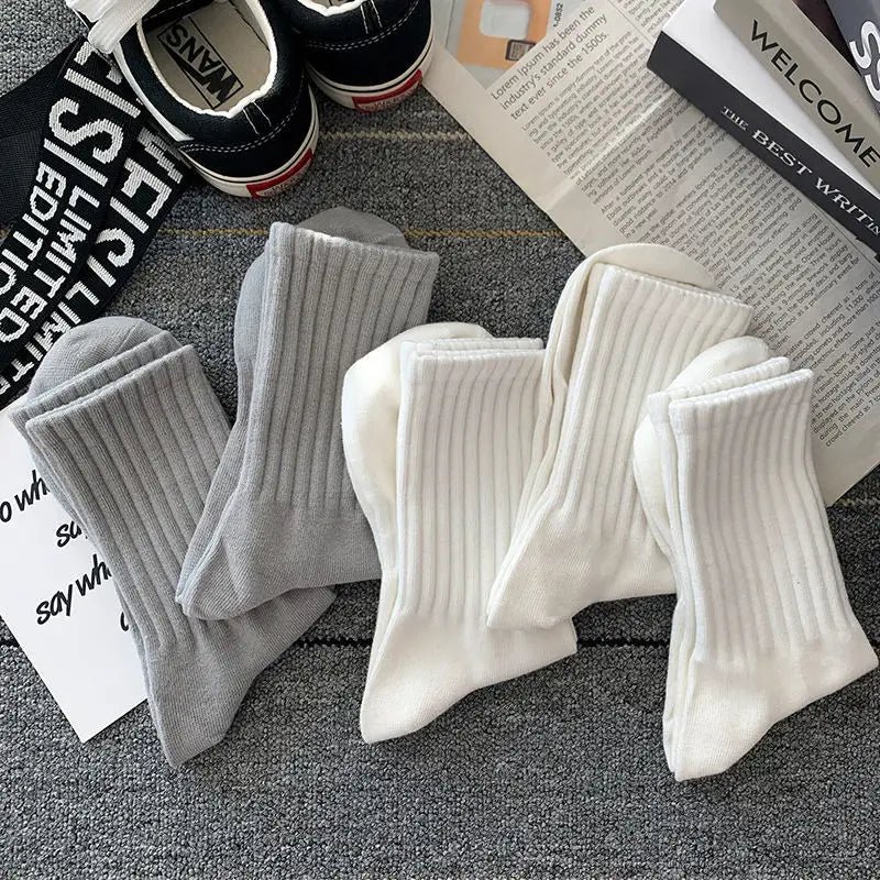 New 5 Pairs Cool Men Black White Warm Socks Set Autumn Winter Male Solid Color Sport Short Socks For Men