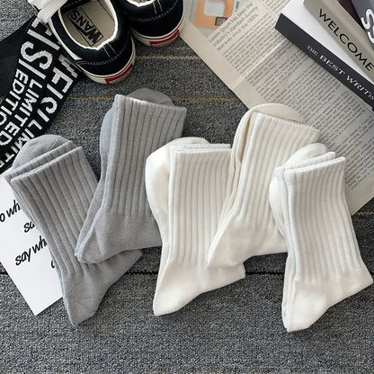 New 5 Pairs Cool Men Black White Warm Socks Set Autumn Winter Male Solid Color Sport Short Socks For Men