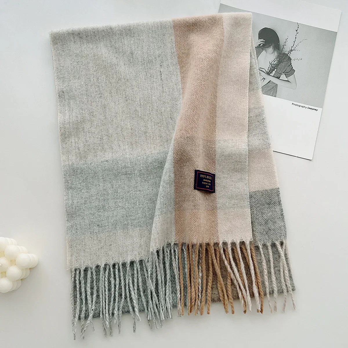 Chic Design Soft Warm Women Scarf Autumn Winter Classic British Imitation Cashmere Muffler Men Plaid Thermal Tassel Shawl Couple