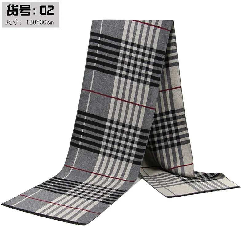 Classic Plaid Men Scarfs Winter Warm Cashmere Soft Scarf For Men Casual Business Neckerchief Black Gray Silk Scarves 30*180cm