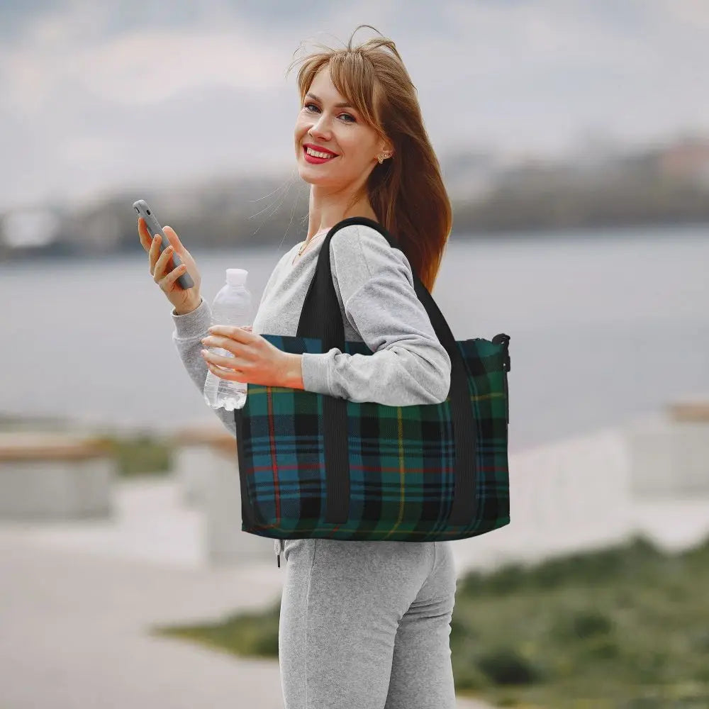 Custom Popular Tartan Plaid Beach Tote Bag for Women Extra Large Gym Carry On Geometric Gingham Check Texture Shopping Bags