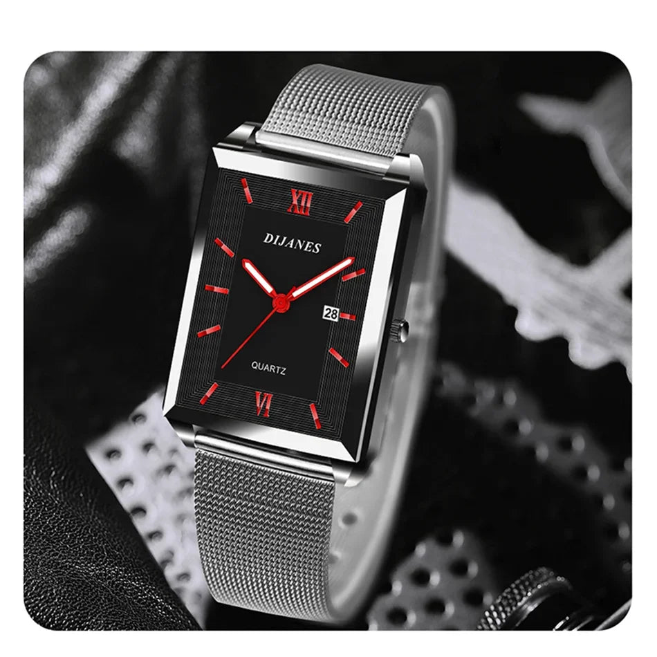 Men Watch Calendar Date Sport & Leisure Leather Clock 2024 Luxury Business Golden Stainless Steel Mesh Band Quartz Reloj Hombre