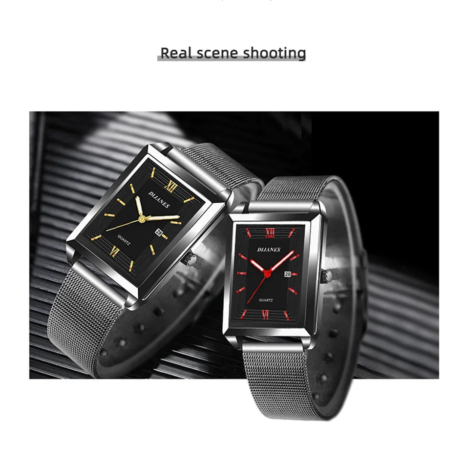 Men Watch Calendar Date Sport & Leisure Leather Clock 2024 Luxury Business Golden Stainless Steel Mesh Band Quartz Reloj Hombre