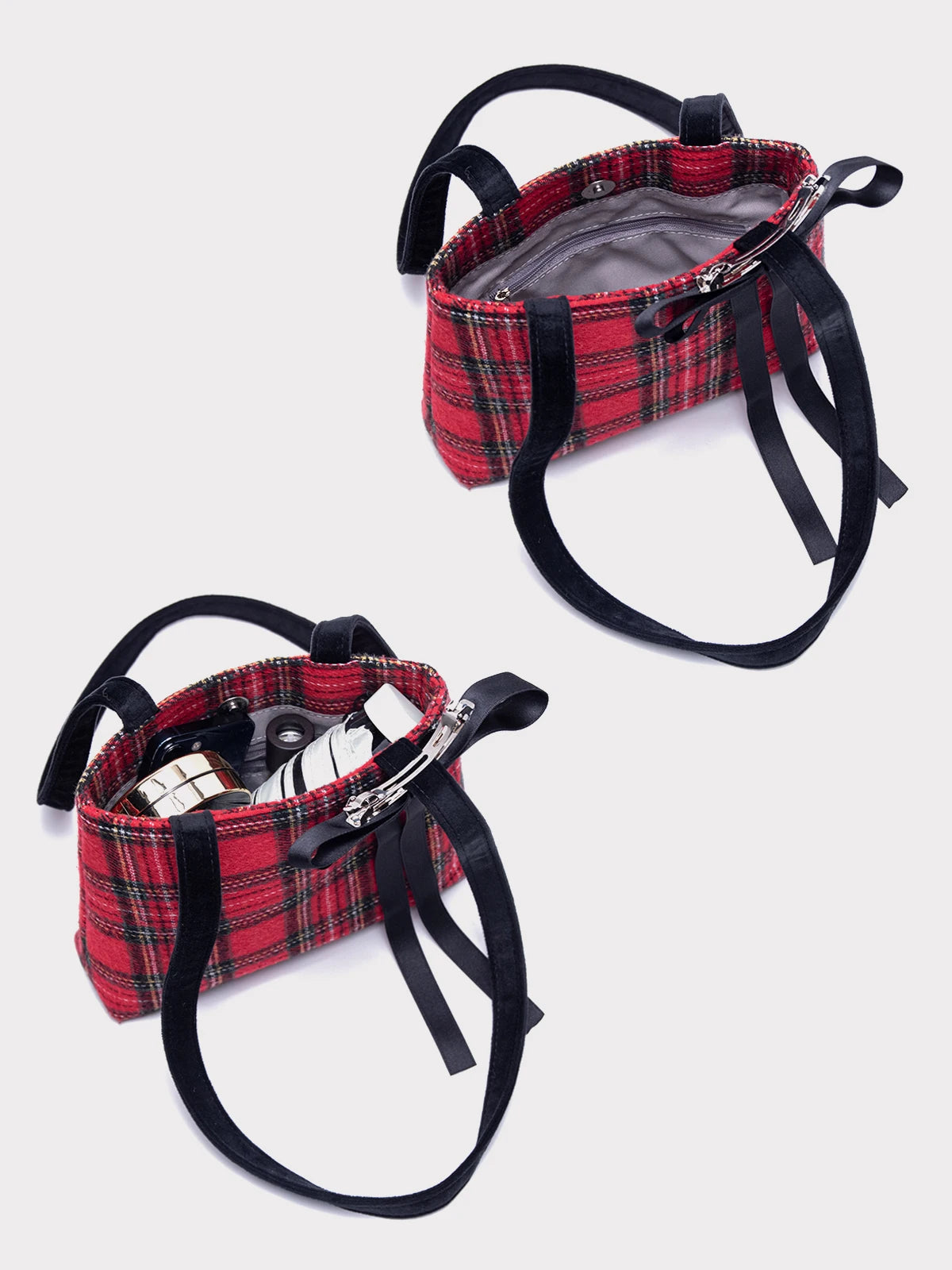 Red Checkered Bow Simple Tote Bag Casual Woolen Versatile Simple Shoulder Bag