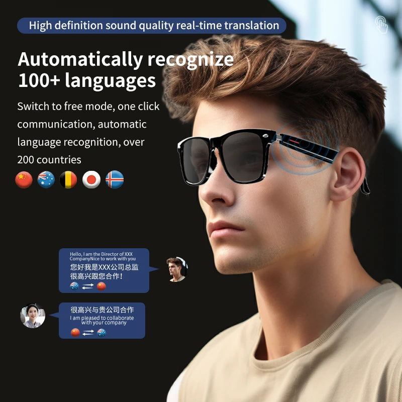 SENBONO Smart Glasses AI Translation Glasses 100+ Languages Real-time Translation Bluetooth Music Built-in Mic & Speakers