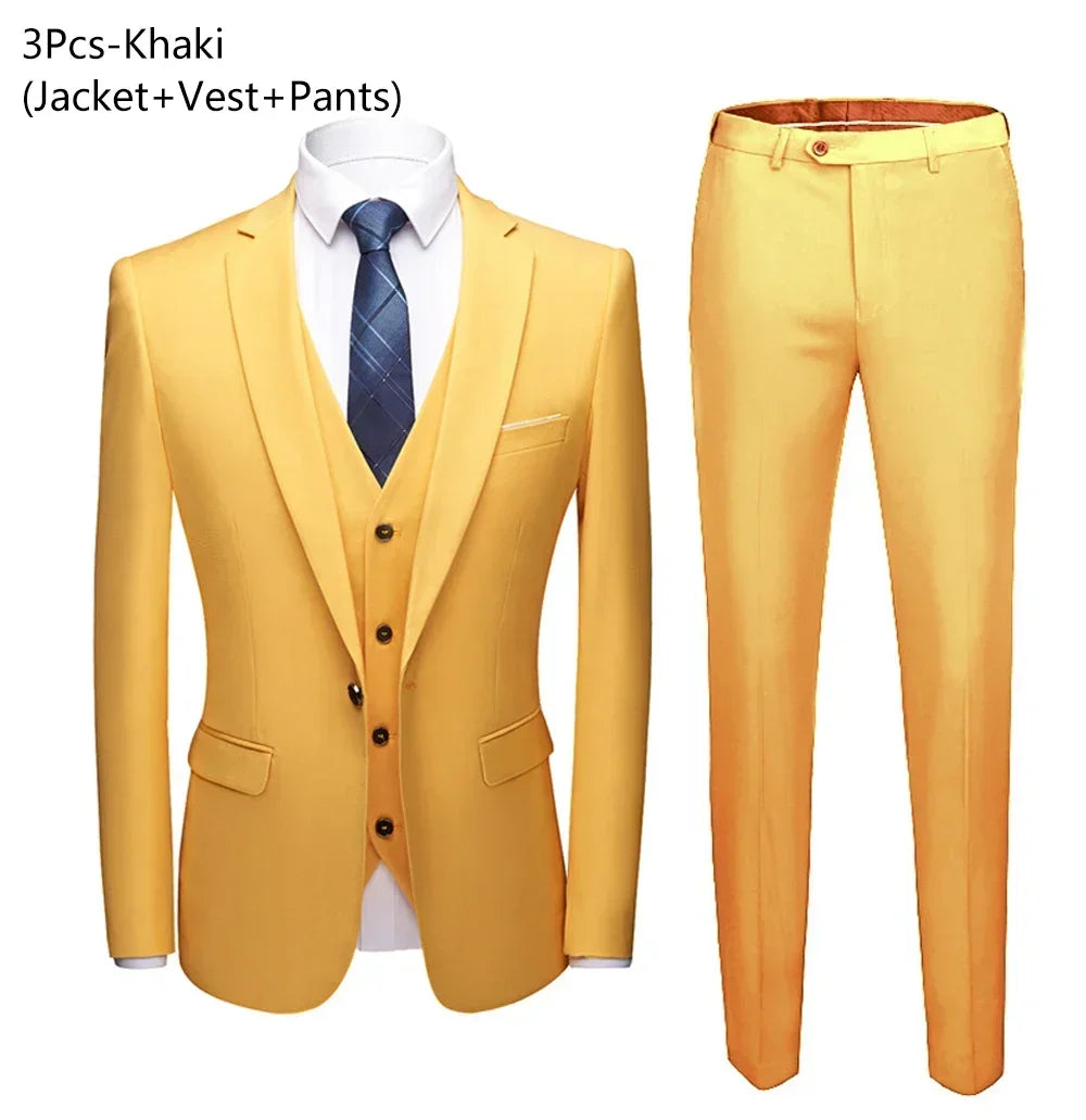 Men Suits For Wedding 3 Pieces Set Elegant Luxury Blazers Outfit Fashion Classic Full Jackets Vest Pants 2024 Formal Costume