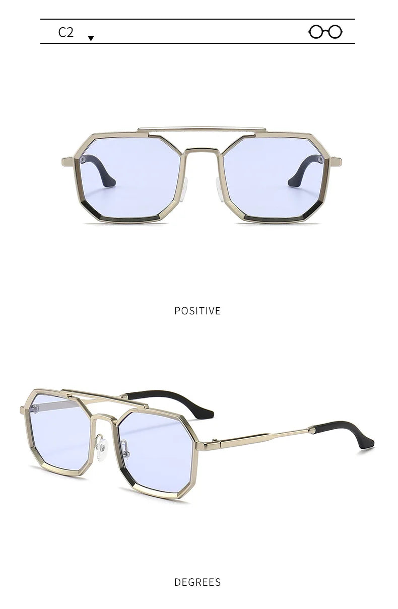 Metal Frames Sunglasses For Men Women Fashion Polygonal Double Bridges Sun Glasses Luxury Brand Outdoor Driving Eyewear