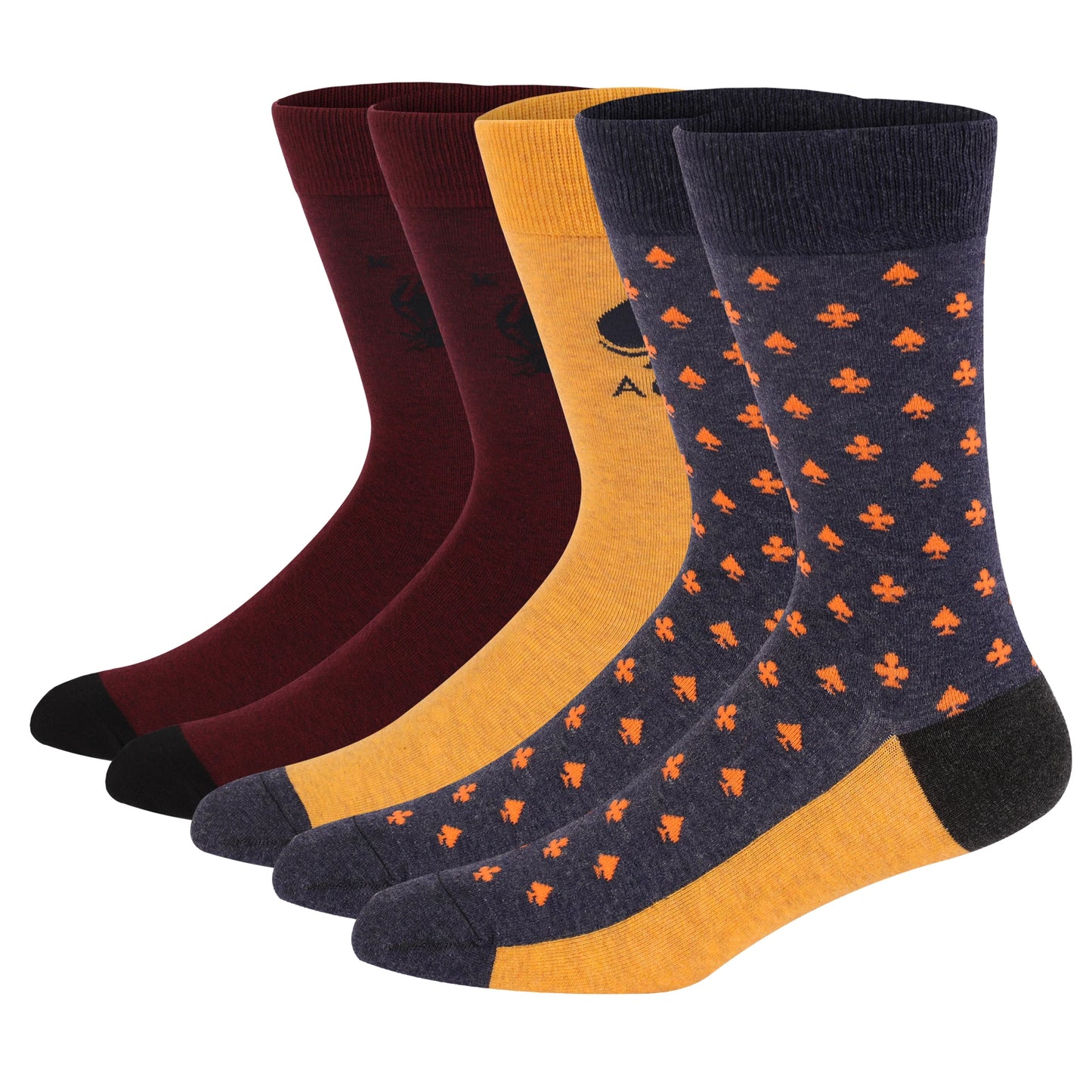 5 Pairs Mens Dress Socks Plus large Size，High Quality Combed Cotton Crew Socks，Black Cool Argyle Breathable Casual Socks for men