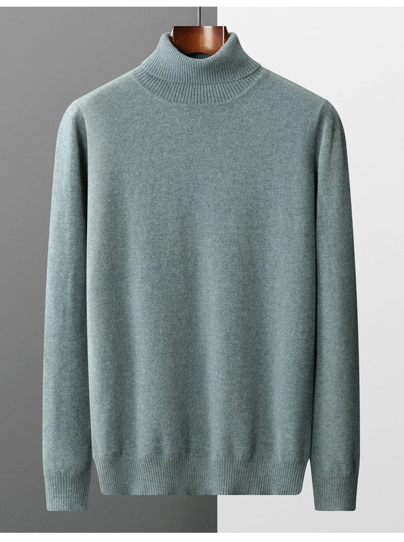Autumn and winter new 100% pure merino wool pullover men's turtleneck cashmere sweater thickened warm  loose solid color top
